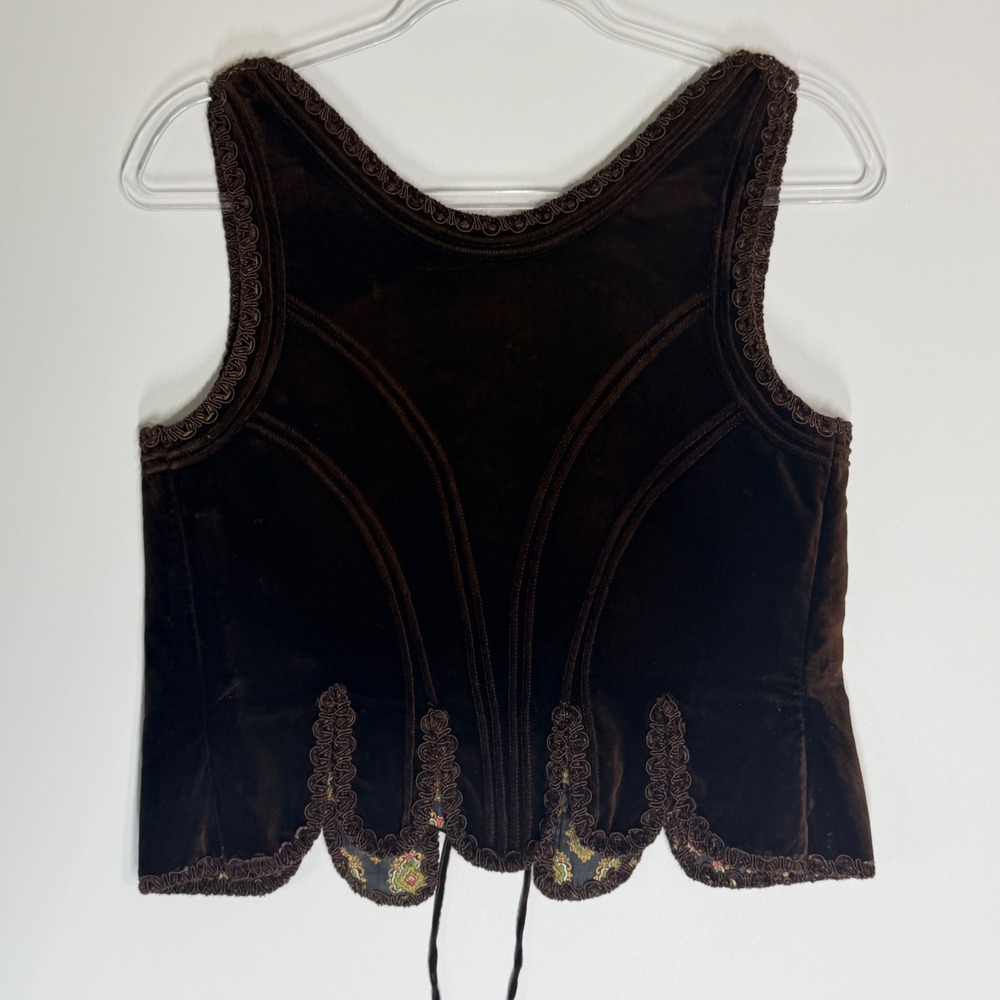 Vintage Tiroler Dirndl Trachten Velvet Vest Brown Lace Up Austrian Womens - Picture 7 of 16